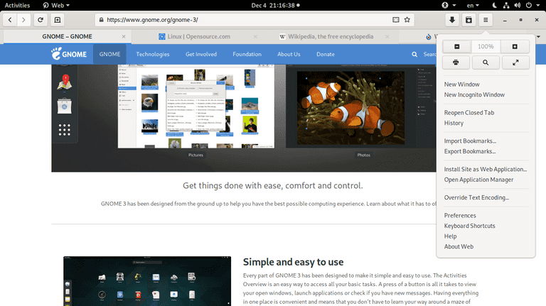 GNOME Web 3 34 on GNOME Shell